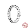 Anéis Cluster 925 Silver Sterling Original Fine Pantaro Pav￩ Clear Zircon Sparkling Row Eternity Round Ring Para Mulheres Europa Jóias Faça Você Mesmo