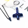 IJD11129 Collar con colgante conmemorativo de recuerdo de cruz de Jesús azul de 2 tamaños de cremación de acero inoxidable para urna para cenizas Jewelry263e
