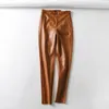 Nowy projekt damskiej skóry PU w ​​wysokiej talii plus aksamitne ciepłe tunika jesień zima długie spodnie plus rozmiar xssml