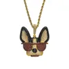 Brass CZ Grande cão espirituoso com óculos pingentes gelados para fora Colar de hip hop para homens e mulheres festa jóias presente CN1371