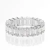 Eternity Emerald Cut Lab pierścionek z brylantem 925 Sterling Silver obrączki zaręczynowe dla damska biżuteria na prezent