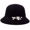 2021 New Pearl accessories Jazz hat wool Fedoras cap Basin of dome woolen cloth hat female cloth Basin cap free shipping