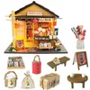 Japanese Style Grocery Store 3D Wooden Dollhouse Miniaturas with Furnitures DIY doll house kit toy for Children Brithday gift LJ200909