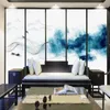 Op maat gemaakte muurschildering behang Chinese stijl abstracte blauwe inkt landschap schilderij woonkamer studie home decor papel de parede