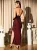 Backless Halterneck Split Thigh Glitter Prom Dress SHE