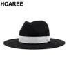 HOAREE Hommes Femmes Panama Chapeau Élégant Noir Vert Paille Soleil Chapeaux Style Britannique Jazz Fedora Été Plage Marque Trilby Large Bord Chapeau Y200714