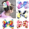 8 pouces bébé filles arc épingle à cheveux arc-en-ciel fraise imprimé chapeaux accessoires de cheveux mode enfants cheveux arc boutique noeud papillon Barrettes