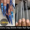 120 pçsset longo estilete francês acrílico unhas falsas pontas falsas arte do prego meia capa unhas ponta falsa salão manicure fornecimento 3 cores 4925030