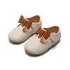 Princess Toddlers Girls Leather Shoes T-strap With Bow-knot Kids Flats Cut-outs Dress Soft Spring Autumn Sweet 220225