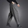 Pantalon à jambes larges en laine pour femmes, sarouel ample, pantalon de bureau pour femmes, taille haute, printemps chaud, 2020, LJ201103
