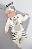 Mode nyfödd toddler baby rompers långärmad tecknad film zebra jumpsuit spädbarn kläder uppsättning baby pojke tjej kläder med locket ly168