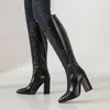 Stivali alti al ginocchio con punta a punta neri sexy Stivali con tacco alto da donna Donna Autunno Inverno Botas lunghi Invierno Mujer