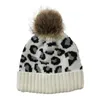 Gorro/Gorras de Calavera Gorro de Punto para Mujer Otoño Invierno Cálido Gorros de Lana con Estampado de Leopardo Gorro con Pompones Orejeras de Punto para Mujer Moda para Mujer