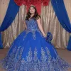 Kraliyet mavisi quinceanera altın dantel aplike spagetti kayışları ile elbiseler 2022 tül korse arka özel yapım tatlı 16 resmi yarışçı elbisesi prenses giymek 403 403