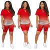 Dégradé Femmes Survêtements Designer Nouveau 2 Pièce Pantalon Ensemble Casual Sport À Manches Courtes T-shirt Biker Shorts Costumes Dames Vêtements Plus La Taille 3XL 4XL