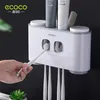 ECOCO Wall Mount Automatic Toothpaste Squeezer Dispenser Toothbrush Holder Bathroom Accessories Storage Rack with 4 Cups 211222