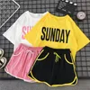 Laufen lässiger Trainingsanzug Sommer neue Frauen koreanische Version der Mode Kurzarm-Shorts zwei Sätze rosa Outfit ONeck Sonntag T200603