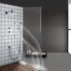 Sistema de ducha termostático pulido cromado Cuarto de baño Montado en la pared LED Lluvia Lluvia Conjunto Set Mixer Bath Faucet Head