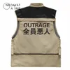 Heren Vesten Mannen Jas Mouwloze Jas Casual Chinese Karakter Vest High Street Pockets Cargo Vest Rits Military