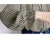 女の子シャツランタンスリーブフリル女性のシャツチェック柄オールフリルシャツ2021春秋シフォンブラウスファッションカジュアルレディーストップス