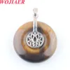 Wojiaer Round Pendant Stone Natural Pink Crystal Quartz Symbole géométrique Charmes guérison Femmes Men Collier Bo927