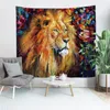 Kilected Cartoon Lion Tapestry Vägg Hängande Polyester Tunn Animal Print Living Room Bedroom Background Blanket 220301