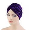 Muslim Velvet Twist Turban Hat Double Deck Silky Satin Linning Stretch Hijab Headwear For Women Ethnic Hat Hair Loss Chemo Cap