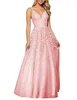 Damskie pasek spaghetti V Neck Tulle Długie Suknie Wieczorowe Koronki Backless Prom Suknie Robe De Soiree Dress Abendkleider LJ201123