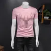 2022 Western New Men's Camisetas Mercerizado Algodão Cabeça Cabeça Strass Moda Verão O-pescoço confortável confortável de alta qualidade Macho Tee Top Vestuário Rosa Preto Branco M-4XL