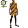 Afrikaanse mannen kleding set print shirts en broek set crop top korte mouw blouse shorts pak dashiki outfits trainingspak S2016014