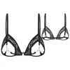 Haut de soutien-gorge en dentelle transparente, Lingerie à coupe ouverte, pour femmes sexy, vêtements de nuit sexy, haut de soutien-gorge transparent avec anneaux métalliques liés au buste 279g