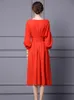 Spring 2022 Runway Long Maxi Dress for Women Elegant Vestido Feminino Lantern Sleeve Aline Casual Holiday Party Robe Femme