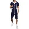 Puimentiua nova moda casual tracksuit jumpsuit mens manga curta moletom hoodies romper macacão macacão esportivo lj201125
