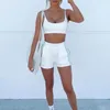 Pantaloncini da motociclista con coulisse casual Set Abbigliamento sportivo Halter Crop Top + Summer Athleisure Outfit Solid Two Piece Set 220315