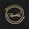 Nome personalizado Colar Jewelry Gold Pingle Letter Pingnder Colar com 4mm 18 polegadas Cadeia de tênis Cz para homens mulheres2629