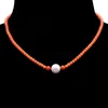JYX High Quality 3.5-5mm Orange Coral Necklace with White Pearl Q0531