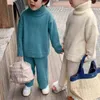 Milancel Winter Kids Одежда Корейский Девушки Устанавливает Solid Boy Свитер Костюм Волонника и Брюки 2 Шт. 211224