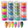 Polvere di pigmento al neon 6 colori / set Fluorescenza sfumata per unghie Glitter Estate Shinny Dust Ombre DIY Nail Art Decor Strumento per manicure