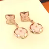 Luxury Designer Jewelry Women Necklace round agate pendant necklace with pink four leafs flower brass silver gold earrings fashion Jewelry