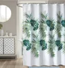 Rideau de douche de salle de bains en tissu floral avec crochets en plastique Rideaux de fleurs imperméables Bleu Y200108