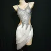 Сценическая одежда Блестящие серебристо-красные стразы с бахромой, наряд для вечеринки, дня рождения, празднования, женское платье для латинских танцев, женский танцевальный костюм Wear1