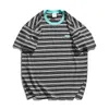 E-Baihui 2021 Summer Short-sleeved tops Round Neck T-shirt College Style Retro Striped Age Couple Tops for Men and Women H1076