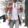 남성 양모 혼합 남자 모직 코트 재킷 패션 스트라이프 기하학적 인쇄 젊은 망 옷 가을 겨울 싱글 브레스트 포켓 오버 코트
