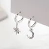 Estrela Lua Star assimétrica 925 Prata esterlina Brincos cúbicos de zircônia cúbica para mulheres moda cz Circle Ear Earings Jewelry8824272