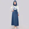 Wepbel Kobiety Muzułmańska Sukienka Kwiatowy Drukowane Plus Rozmiar Abaya Bow Długi Rękaw Robe Arab Dubaj Wysoka Talia Patchwork Maxi Dress F1130