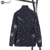 JOYDU Pull À Col Roulé Femmes Hiver Épais Piste Conception Galaxy Lune Surdimensionné Casual Laine Pull En Tricot Pull Pull Femme LJ201113