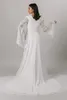 2021 Plus Size A-line Boho Modest Wedding Dresses Long Bell Sleeves V Neck Simple Chiffon Informal Bridal Gowns Bride Gown Custom Made