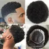 Prezzo all'ingrosso Afro Wave Men Toupee 4mm, 6mm, 8mm, PU Toupee Jet Black Peruvian Virgin Remy Human Hair Unit