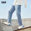 Semir dżinsy Mężczyźni Luźne Prosto 2021 Spadek Nowy Koreański Styl Trendy Spodnie Męskie Czyste Bawełniane Niebieskie Spodnie G0104