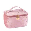 Novo estilo veludo rosa bolsa cosmética mulheres flannelette cosméticos organizador saco portátil portátil saco de toaltismo portátil